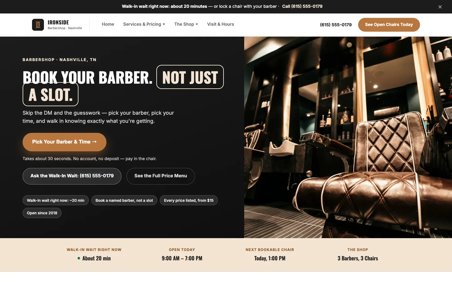 Ironside Barbershop website